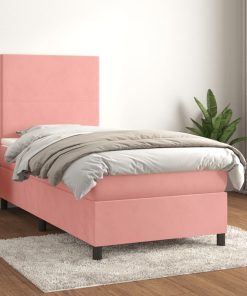 Box spring krevet s madracem ružičasti 90x200 cm baršunasti