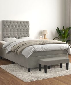 Box spring krevet s madracem svjetlosivi 120x200 cm baršunasti