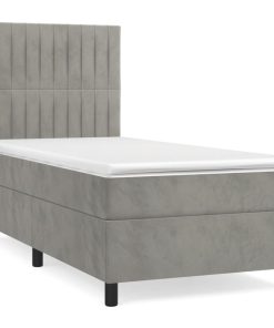 Box spring krevet s madracem svjetlosivi 90x190 cm baršunasti