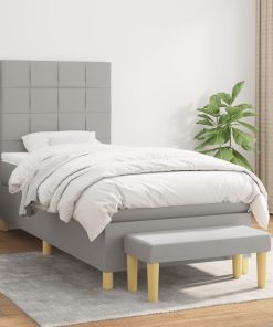 Box spring krevet s madracem svjetlosivi 90x190 cm od tkanine