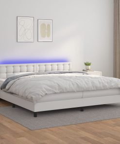 Krevet box spring s madracem LED bijeli 200x200 cm umjetna koža