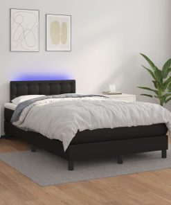 Krevet box spring s madracem LED crni 120x200cm od umjetne kože