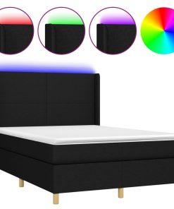 Krevet box spring s madracem LED crni 140x190 cm od tkanine