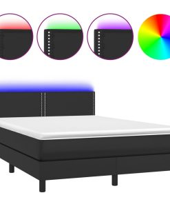 Krevet box spring s madracem LED crni 140x200cm od umjetne kože