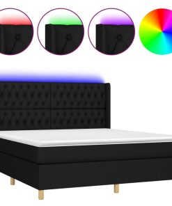 Krevet box spring s madracem LED crni 160x200 cm od tkanine