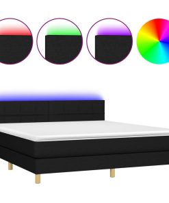 Krevet box spring s madracem LED crni 180x200 cm od tkanine