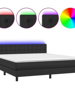 Krevet box spring s madracem LED crni 180x200cm od umjetne kože