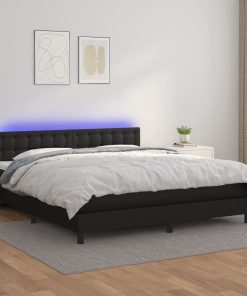 Krevet box spring s madracem LED crni 180x200cm od umjetne kože