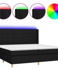 Krevet box spring s madracem LED crni 200x200 cm od tkanine
