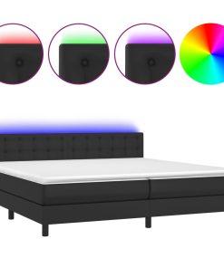 Krevet box spring s madracem LED crni 200x200cm od umjetne kože