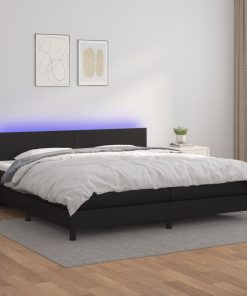 Krevet box spring s madracem LED crni 200x200cm od umjetne kože