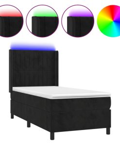 Krevet box spring s madracem LED crni 80 x 200 cm baršunasti