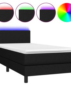 Krevet box spring s madracem LED crni 80 x 200 cm od tkanine