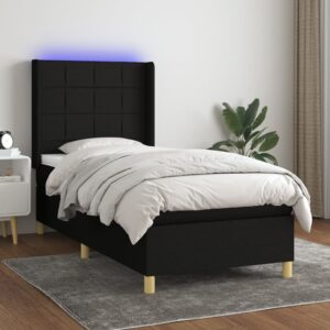 Krevet box spring s madracem LED crni 90x190 cm od tkanine
