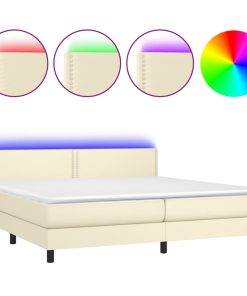 Krevet box spring s madracem LED krem 200x200cm od umjetne kože