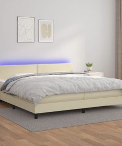Krevet box spring s madracem LED krem 200x200cm od umjetne kože