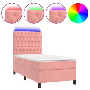 Krevet box spring s madracem LED ružičasti 100x200cm baršunasti
