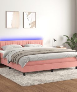 Krevet box spring s madracem LED ružičasti 160x200cm baršunasti