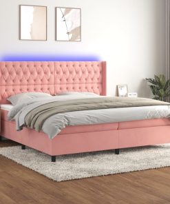 Krevet box spring s madracem LED ružičasti 200x200cm baršunasti