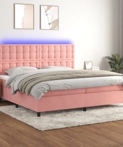 Krevet box spring s madracem LED ružičasti 200x200cm baršunasti