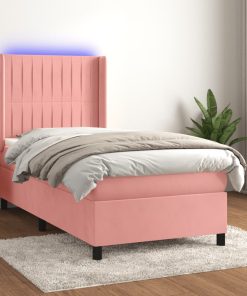 Krevet box spring s madracem LED ružičasti 90x200 cm baršunasti