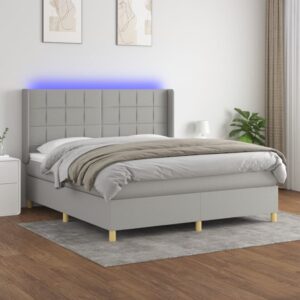 Krevet box spring s madracem LED svjetlosivi 160x200 cm tkanina