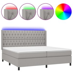 Krevet box spring s madracem LED svjetlosivi 200x200 cm tkanina