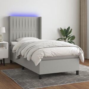 Krevet box spring s madracem LED svjetlosivi 90x190 cm tkanina