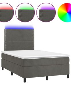Krevet box spring s madracem LED tamnosivi 120 x 200 cm baršun