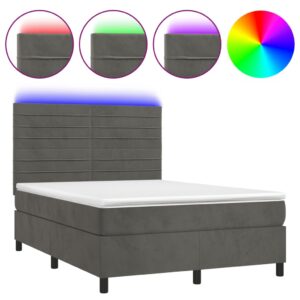 Krevet box spring s madracem LED tamnosivi 140x190 cm baršun