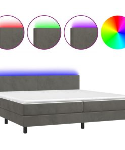 Krevet box spring s madracem LED tamnosivi 200x200 cm baršun