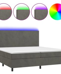 Krevet box spring s madracem LED tamnosivi 200x200 cm baršun