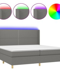 Krevet box spring s madracem LED tamnosivi 200x200 cm tkanina