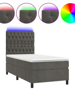 Krevet box spring s madracem LED tamnosivi 80 x 200 cm baršun
