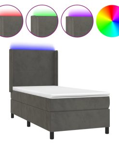 Krevet box spring s madracem LED tamnosivi 80 x 200 cm baršun
