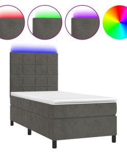 Krevet box spring s madracem LED tamnosivi 90x190 cm baršun