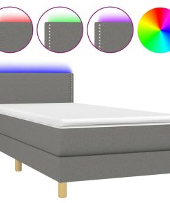 Krevet box spring s madracem LED tamnosivi 90x190 cm tkanina