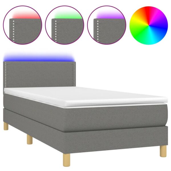 Krevet box spring s madracem LED tamnosivi 90x190 cm tkanina