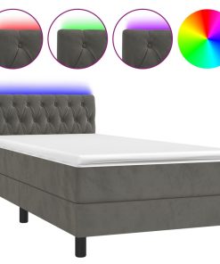 Krevet box spring s madracem LED tamnosivi 90x200 cm baršun