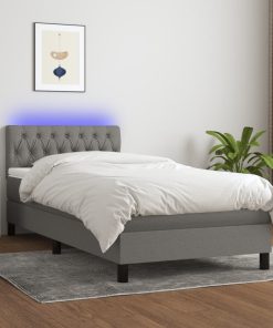 Krevet box spring s madracem LED tamnosivi 90x200 cm tkanina