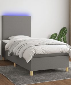 Krevet box spring s madracem LED tamnosivi 90x200 cm tkanina