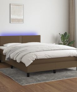 Krevet box spring s madracem LED tamnosmeđi 140x190 cm tkanina