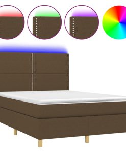 Krevet box spring s madracem LED tamnosmeđi 140x200 cm tkanina