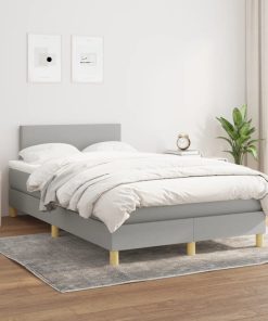 Krevet s oprugama i madrac svjetlosivi 120 x 200cm od tkanine
