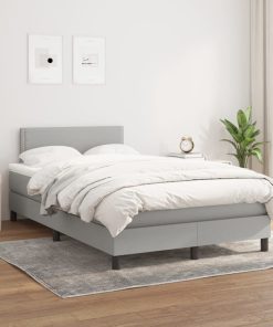 Krevet s oprugama i madrac svjetlosivi 120 x 200cm od tkanine