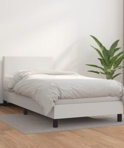 Krevet s oprugama i madracem bijeli 90 x 200 cm od umjetne kože