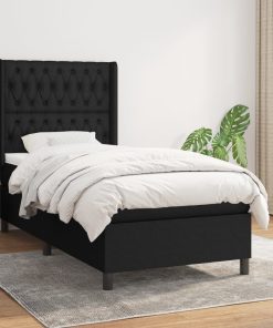 Krevet s oprugama i madracem crni 100 x 200 cm od tkanine
