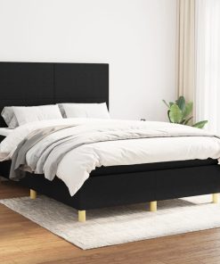 Krevet s oprugama i madracem crni 140 x 190 cm od tkanine