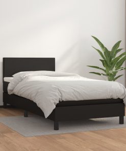 Krevet s oprugama i madracem crni 90 x 200 cm od umjetne kože