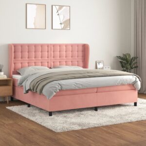 Krevet s oprugama i madracem ružičasti 200x200 cm baršunasti